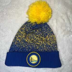 Golden State Warriors  NBA Team Beanie Winter Hat Pom-Pom Blue Gold